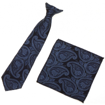 7 To 11 Years Boys Clip on Navy Tie With Navy Pattern