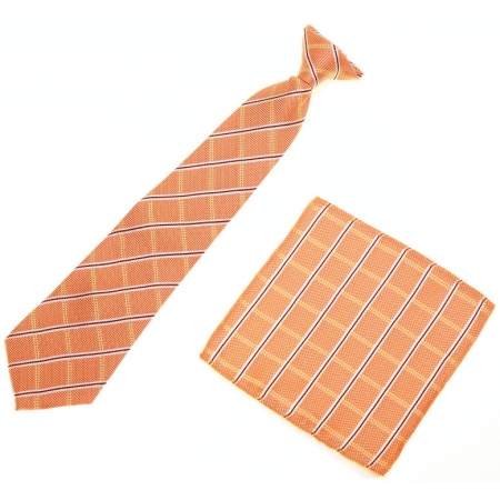 12 To 16 Years Boys Clip on Orange Tie Stripes Diamond Pattern