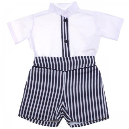 Baby Boys White Shirt Navy Stripes Shorts Set