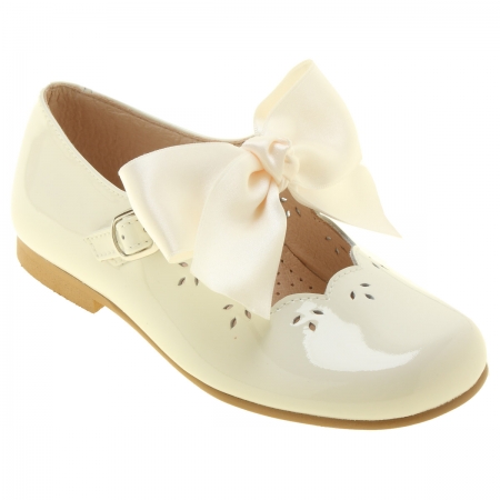 Girls Ivory Patent Mary Jane Bow Shoes Removable Bows
