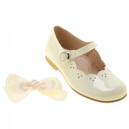 Girls Ivory Patent Mary Jane Bow Shoes Removable Bows #2