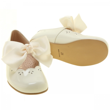 Girls Ivory Patent Mary Jane Bow Shoes Removable Bows #3