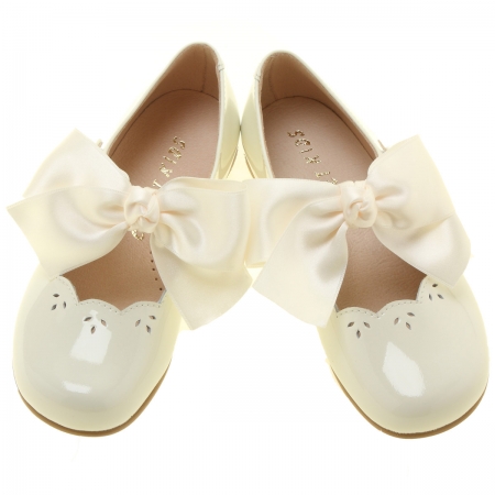 Girls Ivory Patent Mary Jane Bow Shoes Removable Bows #4