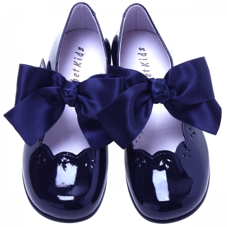 Girls Navy Mary Jane Patent Shoes With Removable Bow #3
