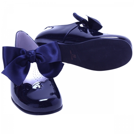 Girls Navy Mary Jane Patent Shoes With Removable Bow #4