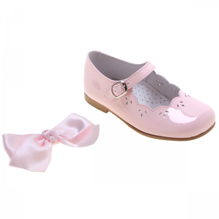 Girls Pink Patent Mary Jane Bow Shoes Removable Bow #2