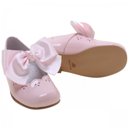 Girls Pink Patent Mary Jane Bow Shoes Removable Bow #3