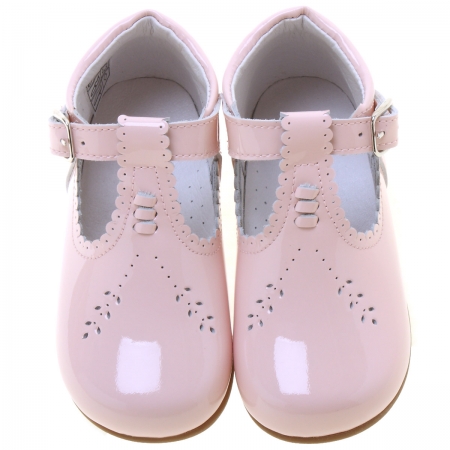 Girls Pink T Bar Patent Boots Scallop Edge Made In Spain #3