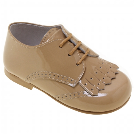 Boys Caramel Patent Shoes With Removable Fringes