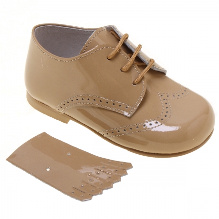 Boys Caramel Patent Shoes With Removable Fringes #2
