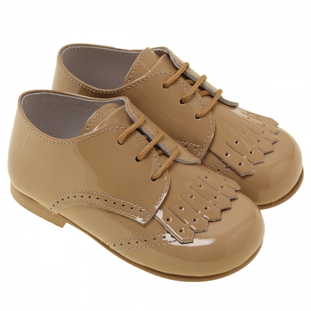 Boys Caramel Patent Shoes With Removable Fringes #3