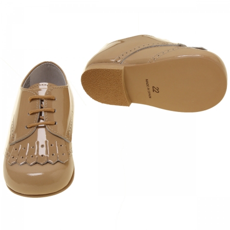 Boys Caramel Patent Shoes With Removable Fringes #4