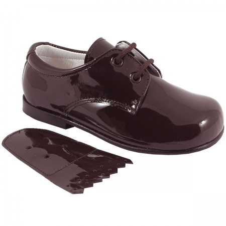 Boys Choco Brown Plain Patent Shoes With Removable Fringes #3