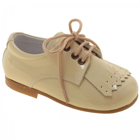 Boys Ivory Cream Patent Shoes With Removable Fringe