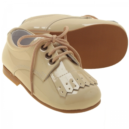 Boys Ivory Cream Patent Shoes With Removable Fringe #2