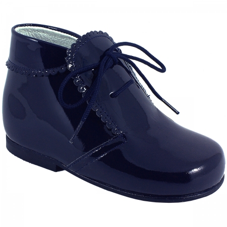 Navy Patent Boots Scallop Edge
