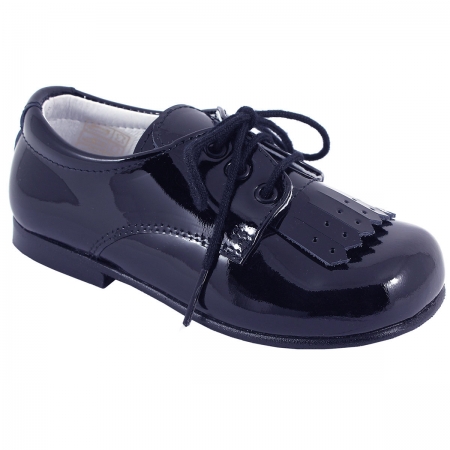 Boys Navy Patent Shoes With Removable Fringe