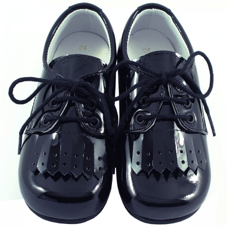 Boys Navy Patent Shoes With Removable Fringe #2