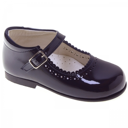 Toddler Girls Navy Patent Mary Jane Shoes Scallop Edge