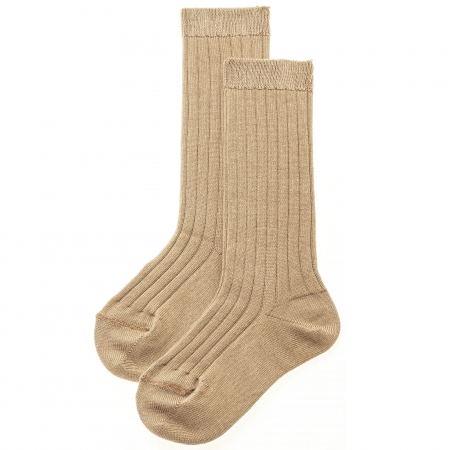Fine Rib Knee High Socks in Tan Colour