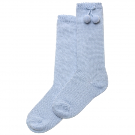 Carlomagno Pom Pom Baby Blue Knee High Socks
