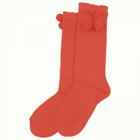 Carlomagno Babies And Toddlers Knee High Coral Pom Pom Socks
