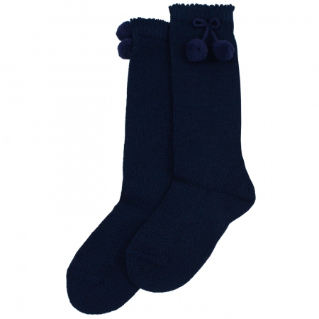 Carlomagno Navy Knee High Pom Pom Socks