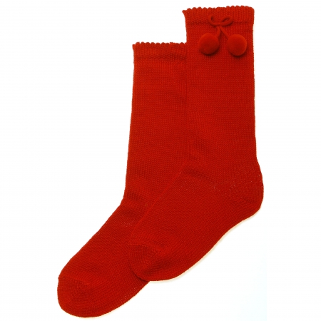 Carlomagno Knee High Red Socks With Pom Pom