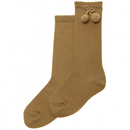 Carlomagno Caramel Colour Knee High Pom Pom Socks