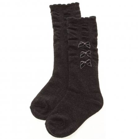 Carlomagno Girls Knee High Grey Socks With 3 Bows
