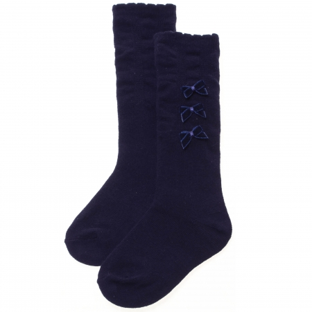 Carlomagno Navy Knee High Socks With 3 Bows For Girls 12 Months To 7 Years