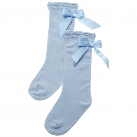 Satin Bow Baby Blue Knee High Socks
