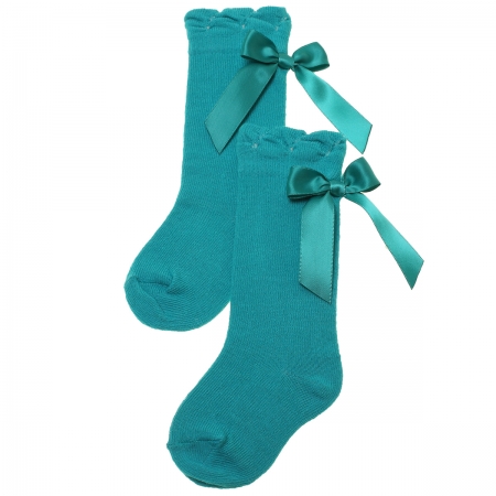 Carlomagno Knee High Emeral Green Socks With Satin Bows