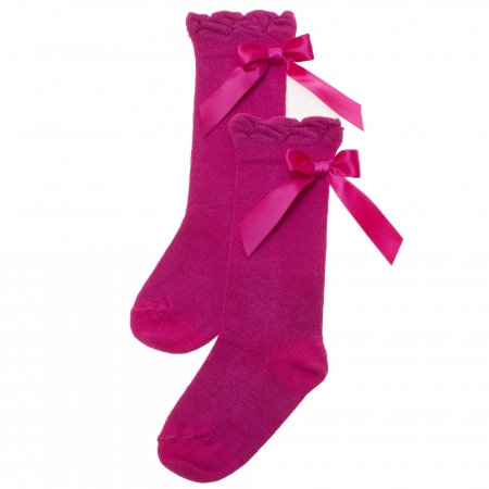 Carlomagno Girls Knee High Fuchsia Socks With Satin Bows