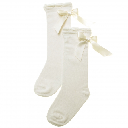 Carlomagno Knee High Socks in Ivory With Satin Bows