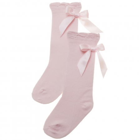 Carlomagno Satin Bow Girls Knee High Pink Socks