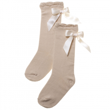 Carlomagno Tan Colour Knee High Socks With Satin Bows