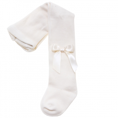 Carlomagno High Quality Girls Ivory Tights With Satin Bows