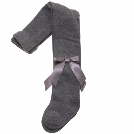 High Quality Girls Carlomagno Grey Tights With Satin Bows