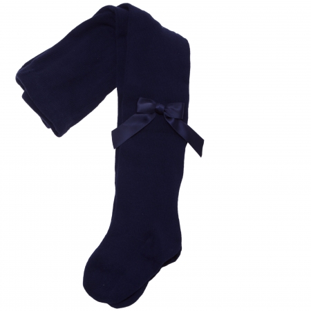 Girls Navy Carlomagno Tights With Satin Bows Made in Spain