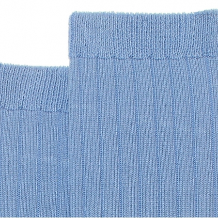 Fine Smooth Cotton Knee High French Blue Rib Socks #2