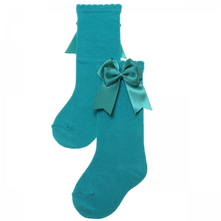 Carlomagno Girls Knee High Double Bow Emeral Green Socks