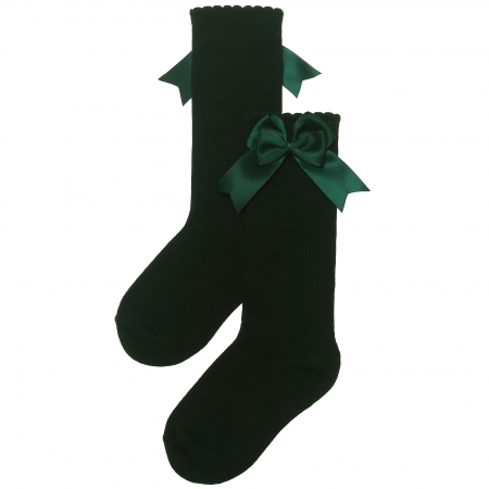 Carlomagno Girls Knee High Double Satin Bow Green Socks