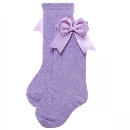 Carlomagno Double Bow Knee High Lilac Socks For Girls