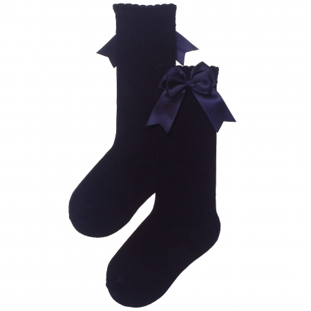 Carlomagno Girls Knee High Double Bow Navy Socks