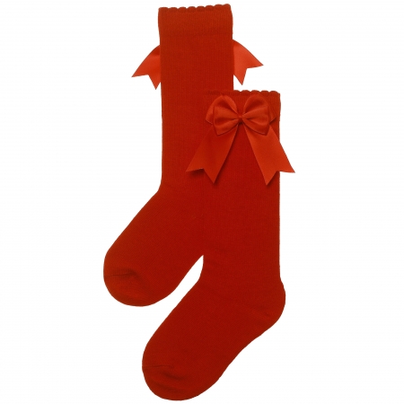 Carlomagno Girls Knee High Double Satin Bow Red Socks
