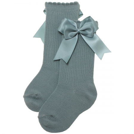 Carlomagno Double Bow Knee High Sea Green Colour Girls Socks
