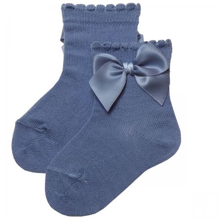 Dark Blue Colour Bow Socks For Babies And Toddlers Girls