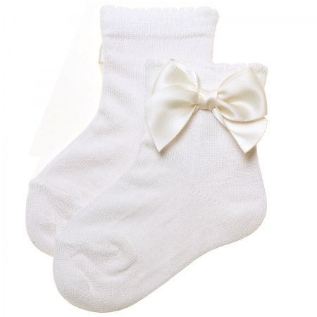 Girls Ankle High Ivory Bow Socks