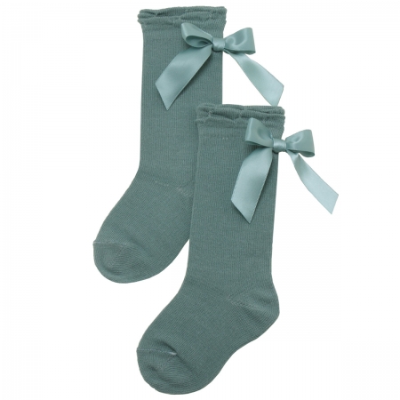 Carlomagno Satin Bow Sea Green Colour Knee High Socks By Carlomagno